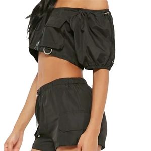 Black 2 Piece Windbreaker Short Set